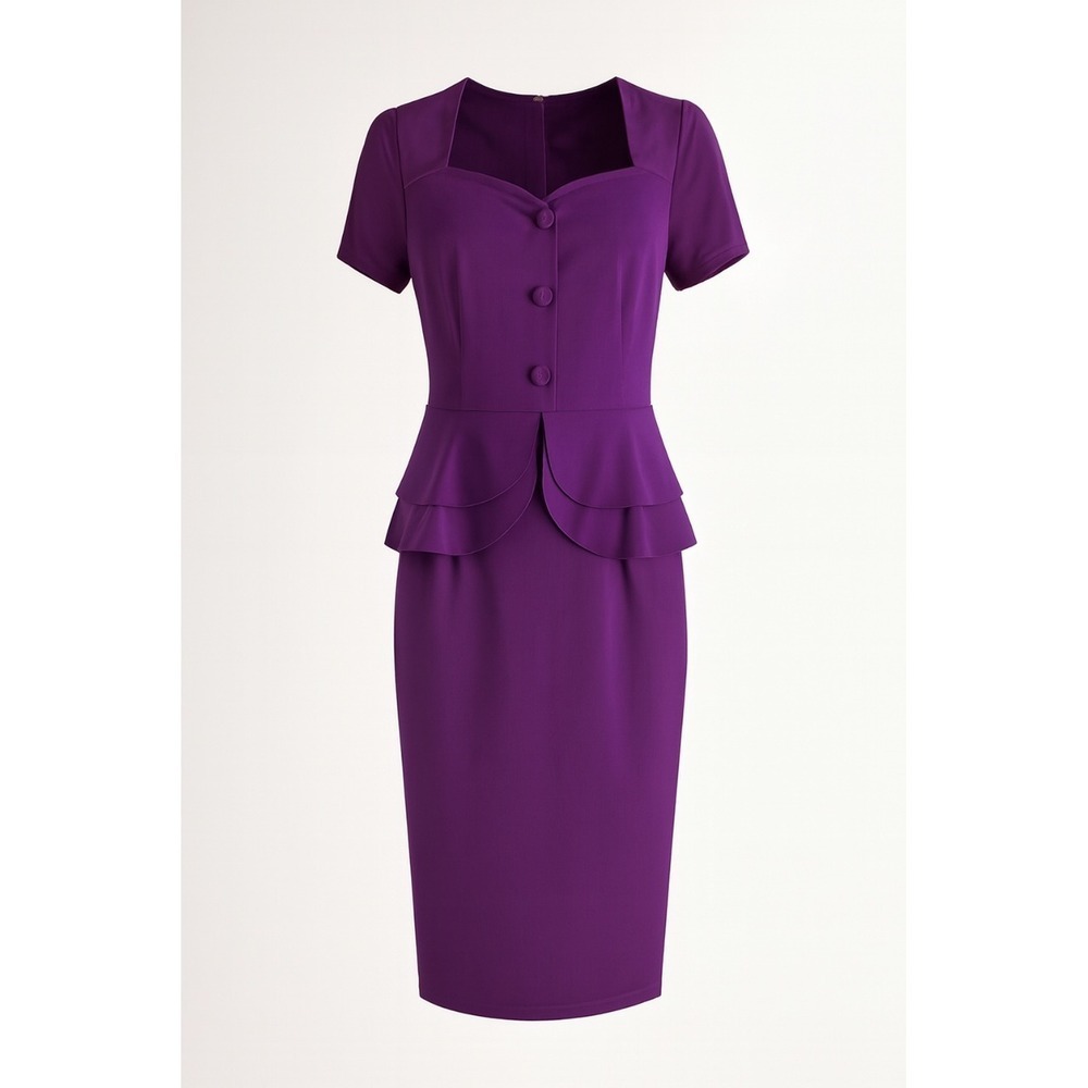 Aisize Purple Peplum Sheath Dress Vintage Retro Y2K Minimalist Workwear Womens M